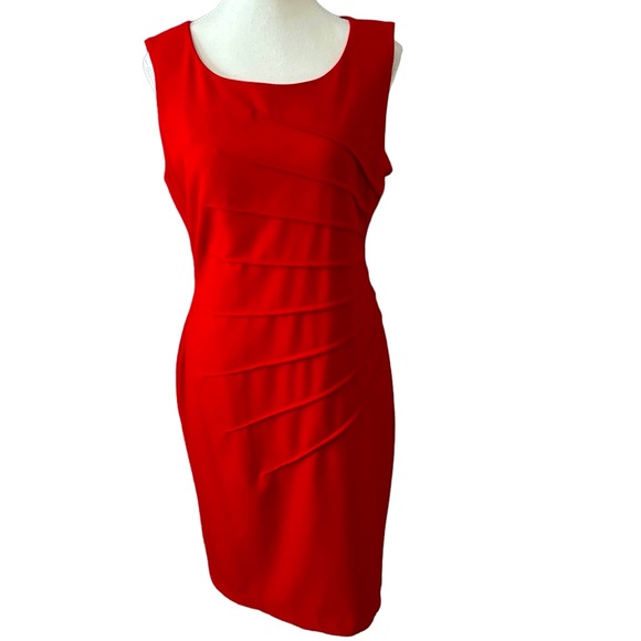 Calvin Klein Dresses & Skirts - Calvin Klein Red Sleeveless Pleated Midi Sheath Dress